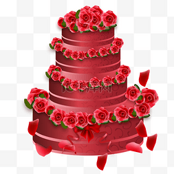 红色玫瑰花婚礼蛋糕