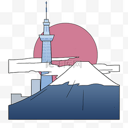 日本富士山建筑插画