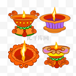 复古花纹点燃的diwali印度节日油灯