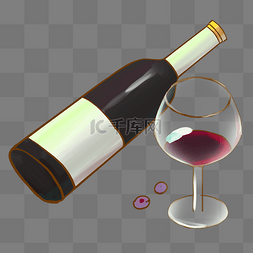 红酒瓶插画图片_红酒红酒杯饮品插画