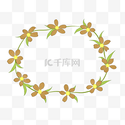 绿叶边框水彩图片_暖色花环形花环免抠边框