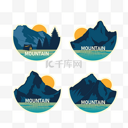 登山运动图片_山峰标志登山运动贴纸logo扁平