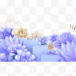 蓝背景立体图片_蓝紫色花卉