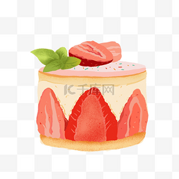 彩色手绘甜品图片_草莓水果夹心千层蛋糕手绘png免抠