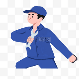 一个穿着蓝色衣服的工人
