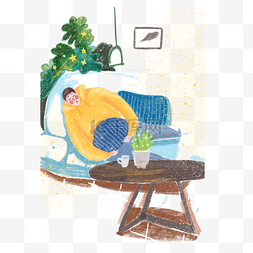 手绘睡觉的男孩图片_手绘水粉画一个在睡觉的男人免抠