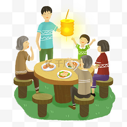中秋节全家团圆吃饭赏灯素材