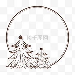圣诞简约边框图片_棕色简约圣诞树圆圈边框