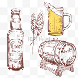手绘素描小麦啤酒