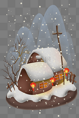 冬日大树图片_雪天的房屋