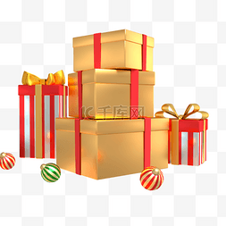 3d圣诞节金色装饰礼盒