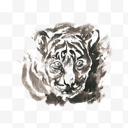老虎的头部水墨画PNG免抠素材