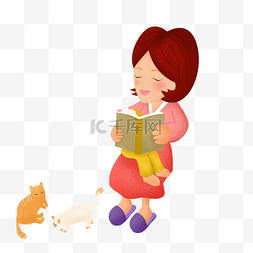 看书小猫图片_看书的女士