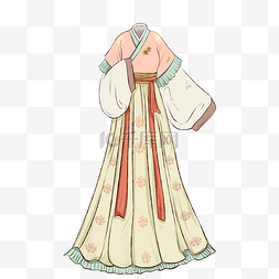 格纹长裙图片_手绘古代端庄女性汉服传统服饰
