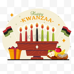 kwanzaa图片_kwanzaa扁平水果烛台和礼物插画