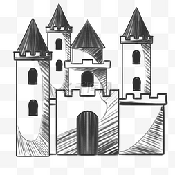 三面堡垒图片_线描素描城堡
