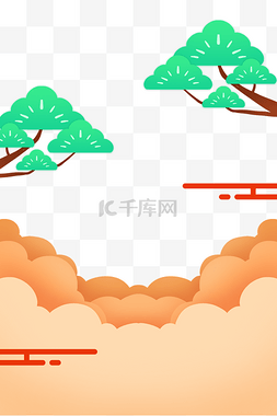 云朵边框绿色图片_中国风祥云树木边框