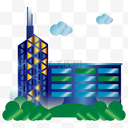 商务大楼扁平化渐变蓝色高楼大厦