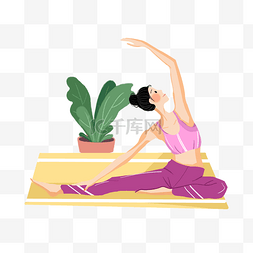 在家健身图片_夏季女生暑假在家练瑜伽健身