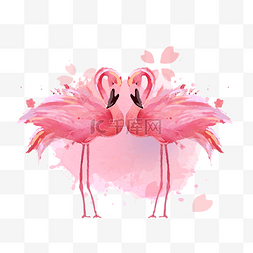 手绘水彩泼墨粉色火烈鸟