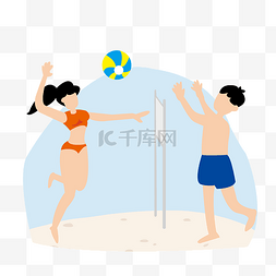 打排球海滩图片_夏日海滩运动情侣