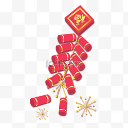 红色鞭炮装饰图片_新年立体红金福字鞭炮装饰