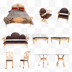 创意椅子沙发图片_立体质感铁艺家具套图png图