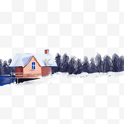 冬天下雪雪地房屋湖边树林