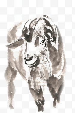 山羊手绘山羊手绘图片_俏皮的羊水墨画PNG免抠素材