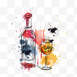 创意抽象瓶子图片_手绘创意抽象红酒酒杯