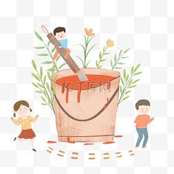 橘红色袋鼠图片_橘红色手绘儿童节快乐儿童插画