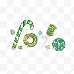 圣诞糖果拐杖图片_绿色手绘圣诞糖果