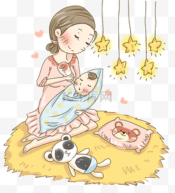 伟大的母亲照顾小宝宝喝奶插画png