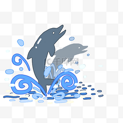 大海浪卡通图片_蓝色海豚免抠图