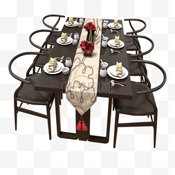 餐厅时尚元素图片_中式六人餐桌