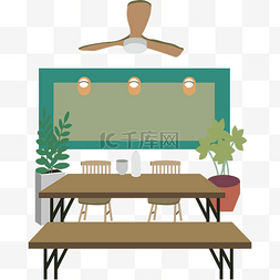 北欧复古风室内设计餐桌绿色墙纸