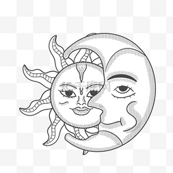 手绘太阳月亮灰色线条插画