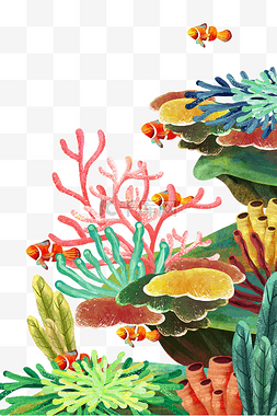 夏天五彩大海海洋海底海珊瑚鱼
