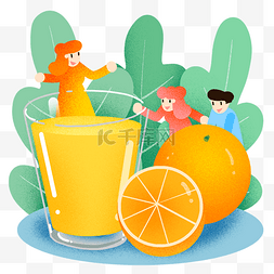 三伏天插画图片_夏季冰凉橙子汁插画