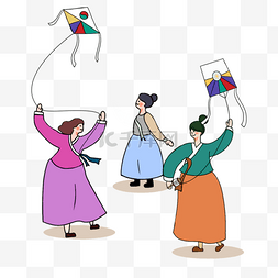 纽扣卡通图片_卡通手绘韩国传统游戏风筝插画