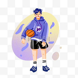 篮球的男孩图片_准备打篮球的男孩手绘插画png免抠
