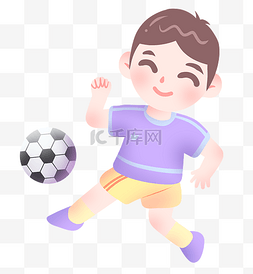 奔跑的踢足球的小男孩插画