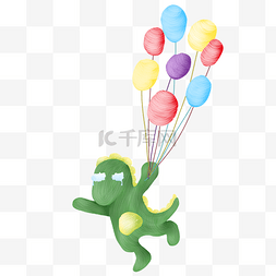 绿色卡通气球图片_拉着气球绿色小恐龙