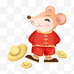 鼠年红色中国风图片_喜迎新吹老鼠插画