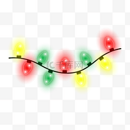 彩灯图片_黄绿红光效黑色单线圣诞彩灯
