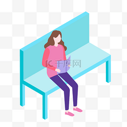 蓝色长椅坐着看书的女孩