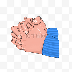蓝色的手势图片_手绘风格祈祷的手势蓝色衣袖