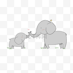 小象手绘图片_母亲节小象动物亲子家庭母子合影