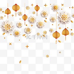 中国传统剪花图片_金色梅花灯笼三维剪纸春节新年元
