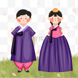 朝鲜传统人物图片_手绘风格韩国传统服饰人物